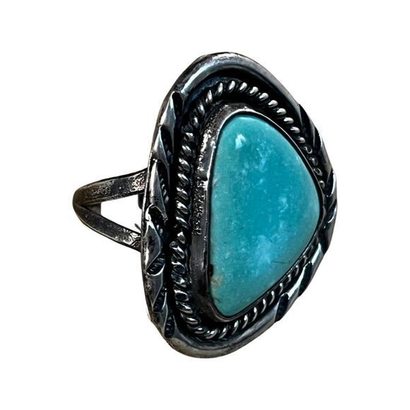 Vintage Turquoise Ring Signed FC, Sterling Silver Native American Ring Sz 7 - Picture 2 of 11